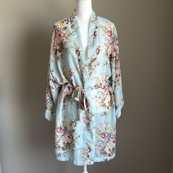 Vintage Robe Victorias Secret Gold Label Mint Seafoam Floral Lingerie One Size - Picture 1 of 5